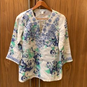 100% Linen intricately embroidered tunic blouse